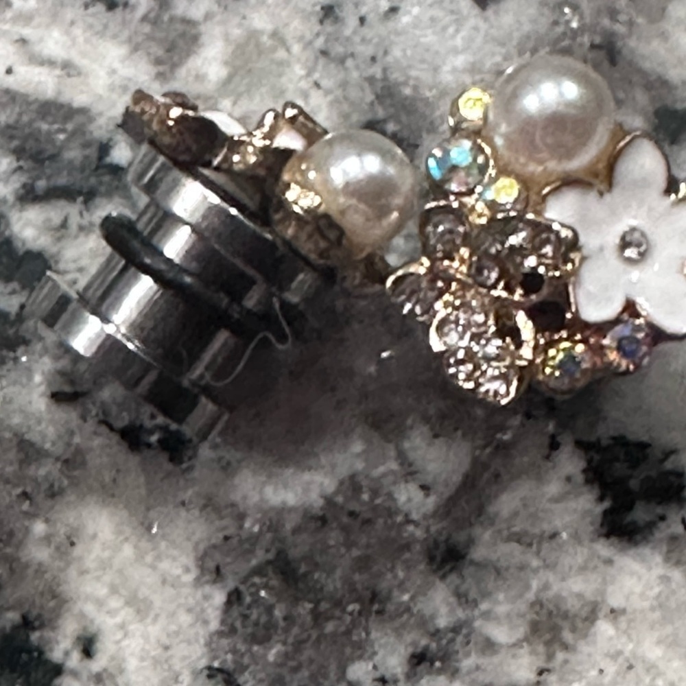 Pearl, multi gemstones and enamel single flare